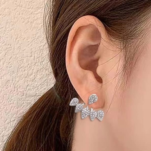 Unsigned Waterdrop Ear Jacket Rhinestones Rose Gold-tone Drop  Earrings - Picture 3 of 13